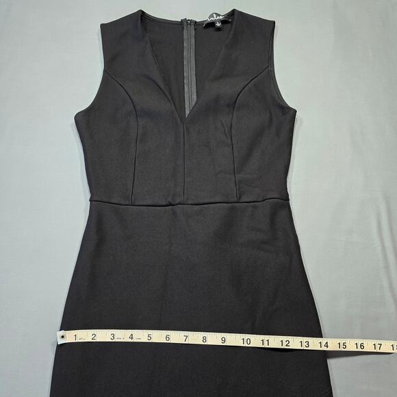 Lulus Black Dress Sleeveless Asymmetrical Sheath V-Neck Women Size L Bodycon Zip - Picture 9 of 10